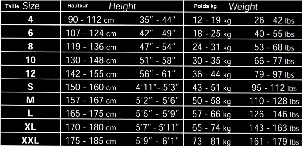 grille de taille Collants / sizes chart